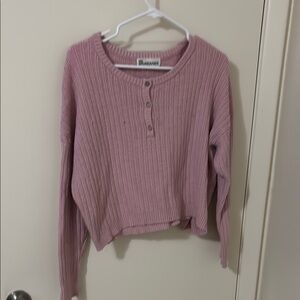 Ribbed Pink Button-Up Sweater